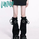 Lunivop Y2K Women’s Punk Tassel Cross Black Denim Leg Cover Fashionable Versatile Spicy Girl